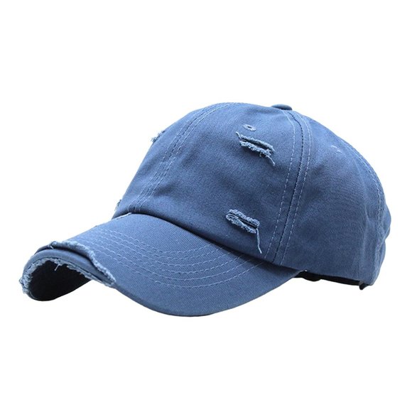 Blue Distressed‎ Baseball Ball Cap Hat Dad Solid Blank, Plain Men Women Cotton - Picture 3 of 3